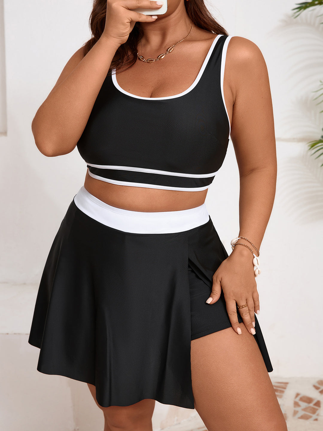 Damen Sportliches Bikini-Set mit bequemem Rock und Crop-Top Drune