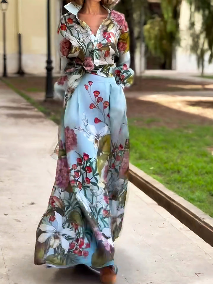 Damen Elegantes Maxikleid mit floralem Muster und schickem Gürtel Drune