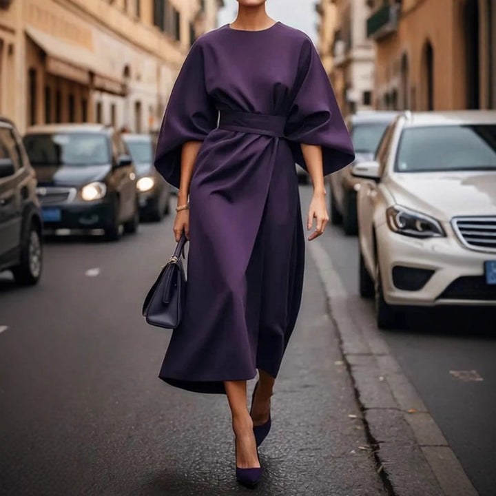 Damen Elegantes Maxikleid mit Puffärmeln und tailliertem Schnitt Drune
