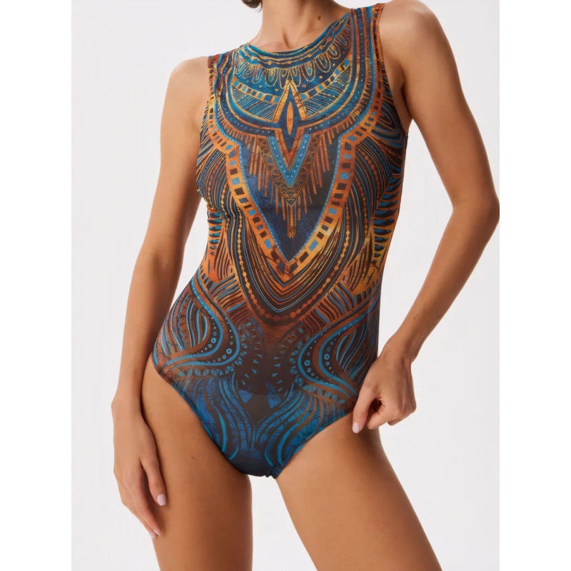 Damen Sportbadeanzug mit modernem Grafikdesign und hohem Neck Drune