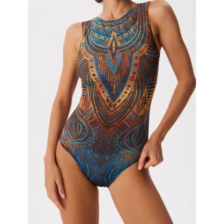 Damen Sportbadeanzug mit modernem Grafikdesign und hohem Neck Drune