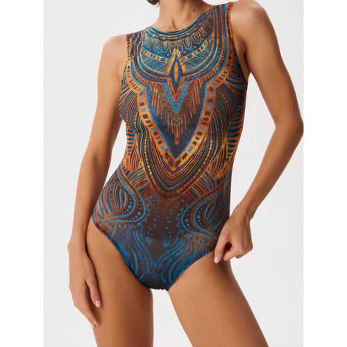 Damen Sportbadeanzug mit modernem Grafikdesign und hohem Neck Drune