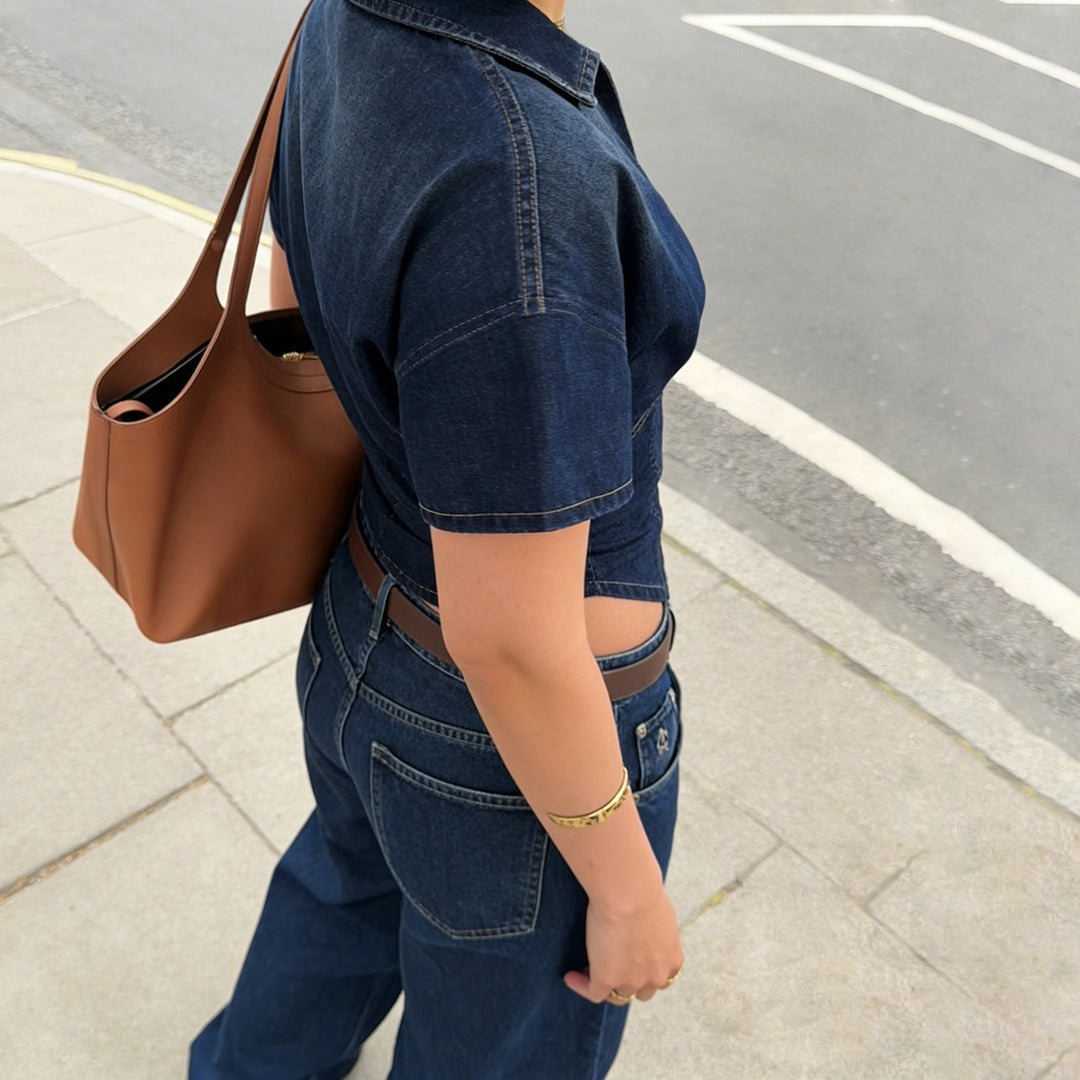Damen Kurzarm Denim-Jacke mit teilbarem Reißverschluss und modischem Schnitt Drune