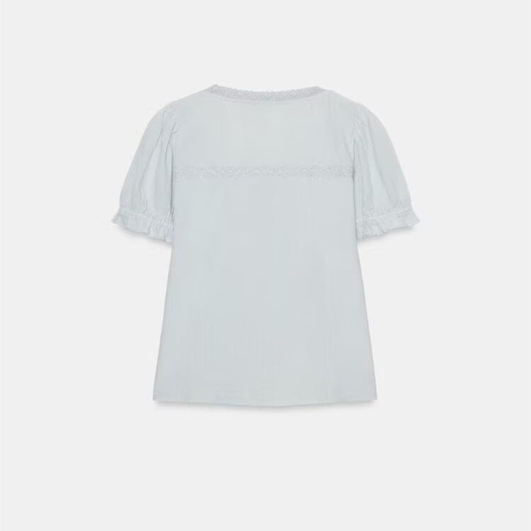 Damen luftige Bluse mit Rüschendetails und dekorativen Knöpfen Drune