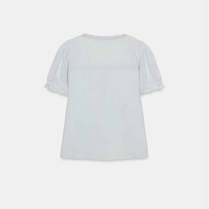Damen luftige Bluse mit Rüschendetails und dekorativen Knöpfen Drune