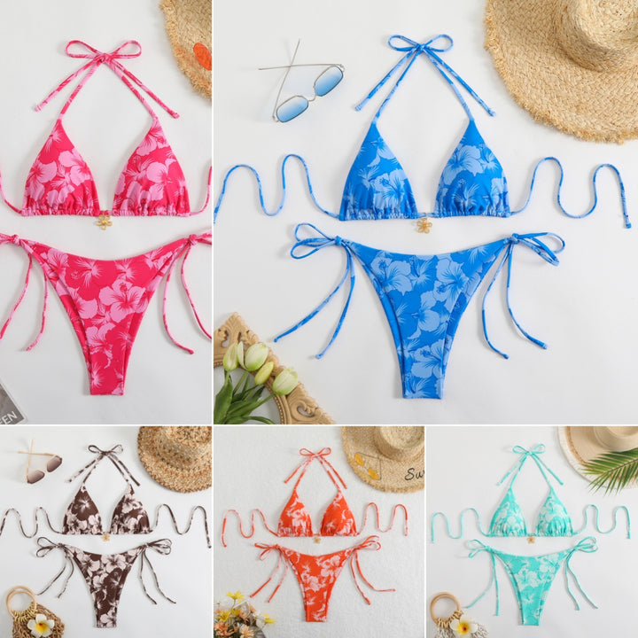 Damen Triangel-Bikini mit zierlichen Blumendetails Drune