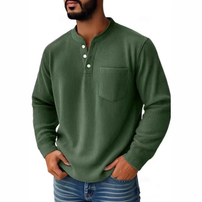 Herren nan thermisches Waffelstrick-Henleyshirt mit Stehkragen Brusttasche und geripptem Komfortschnitt Drune