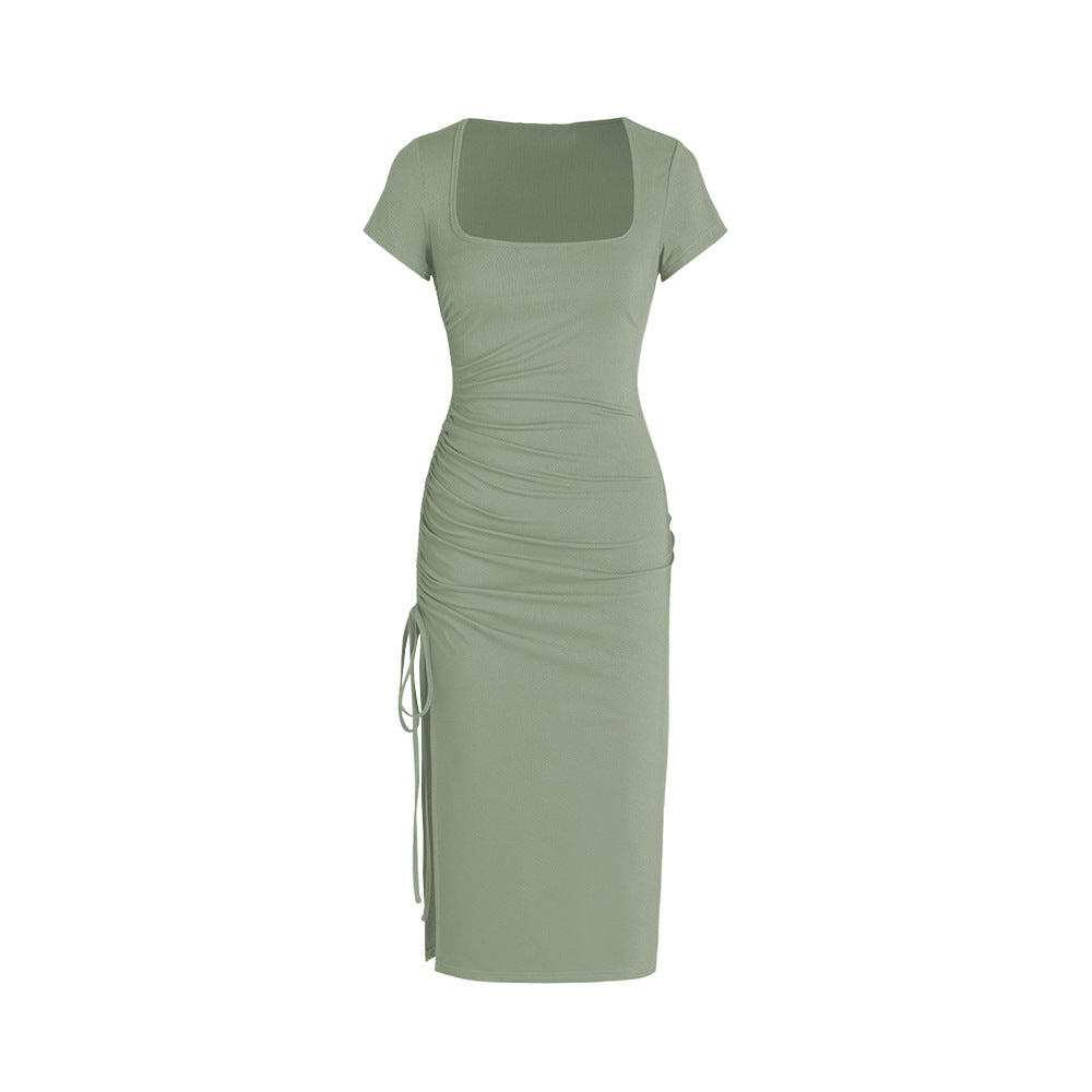 Damen Figurbetontes Midi-Kleid mit Seitenschlitz und Raffungsdetails Drune