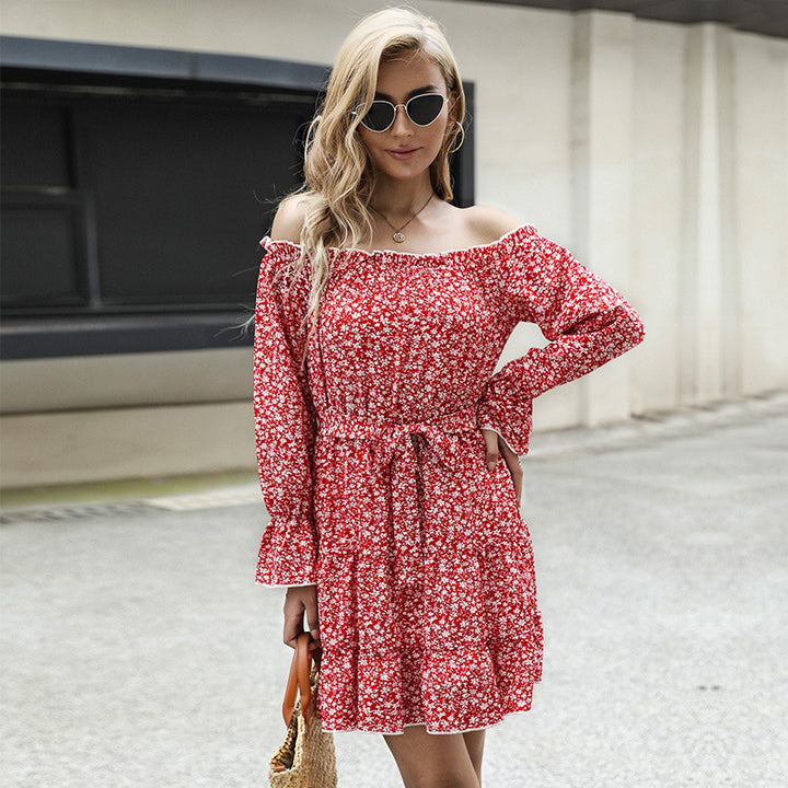 Damen lässiges Sommerkleid mit Rüschendetails und elastischem Taillengürtel Drune