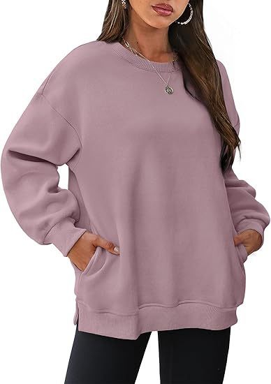 Damen nan lässiger Oversize-Sweatpullover mit seitlichen Eingrifftaschen, geripptem Saum und überschnittener Schulter Drune