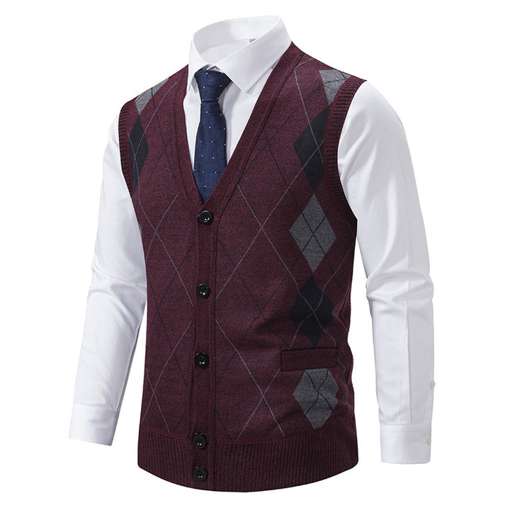 Herren elegante Strickjacke mit Rautenmuster und praktischen Taschen Drune