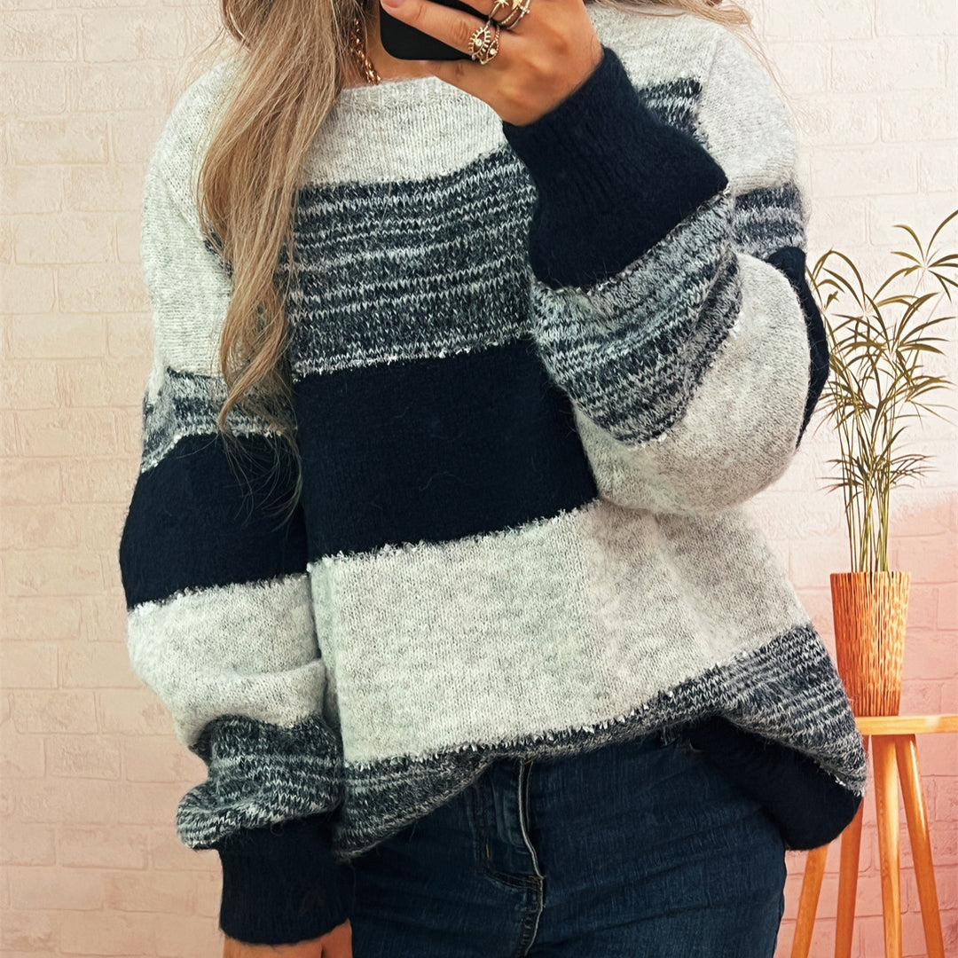 Damen gemütlicher Oversized-Pullover mit modischem Streifenmuster und lässigem Schnitt Drune