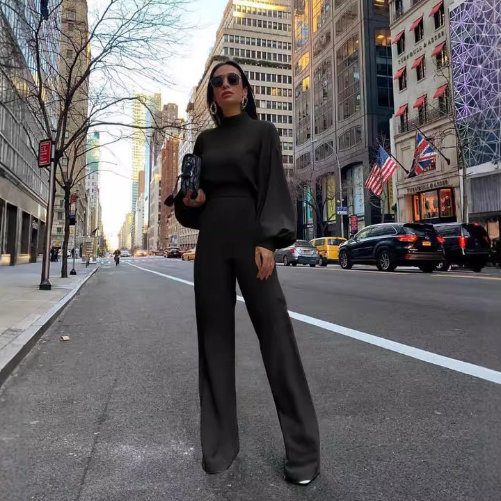 Damen Eleganter Jumpsuit mit weiten Ärmeln und hohem Kragen Drune
