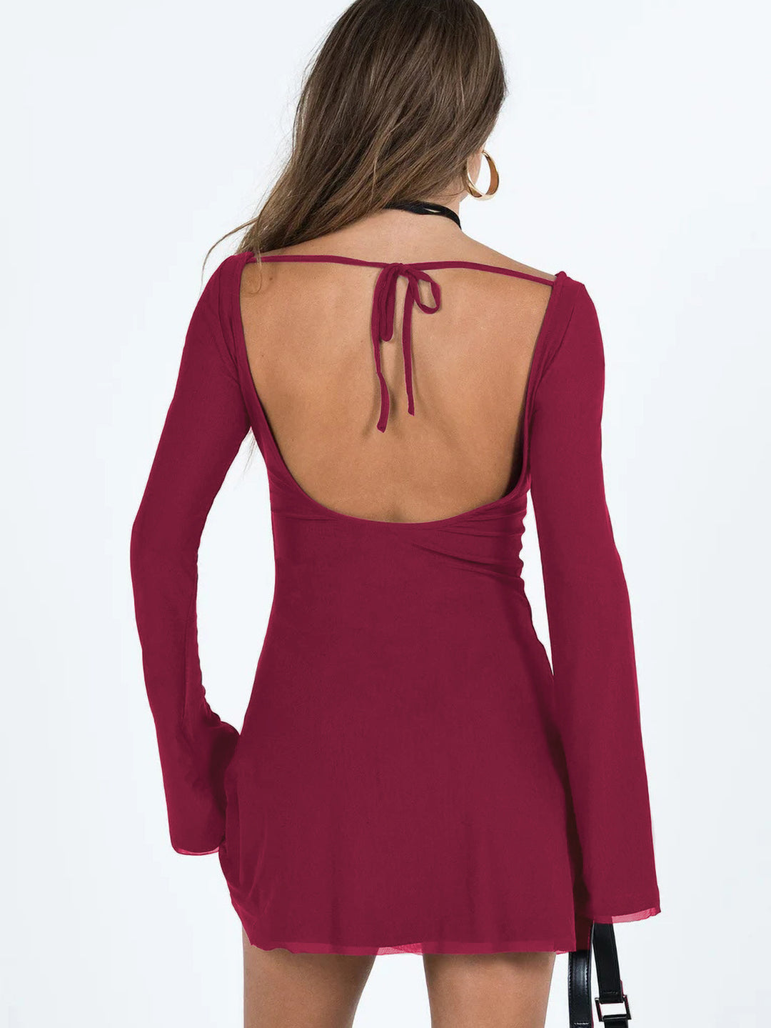 Damen figurbetontes Minikleid mit langem Ärmel und elegantem Rundhals Drune