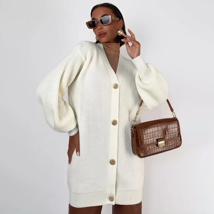 Damen Strickjacke mit Puffärmeln und Knopfdétails Drune