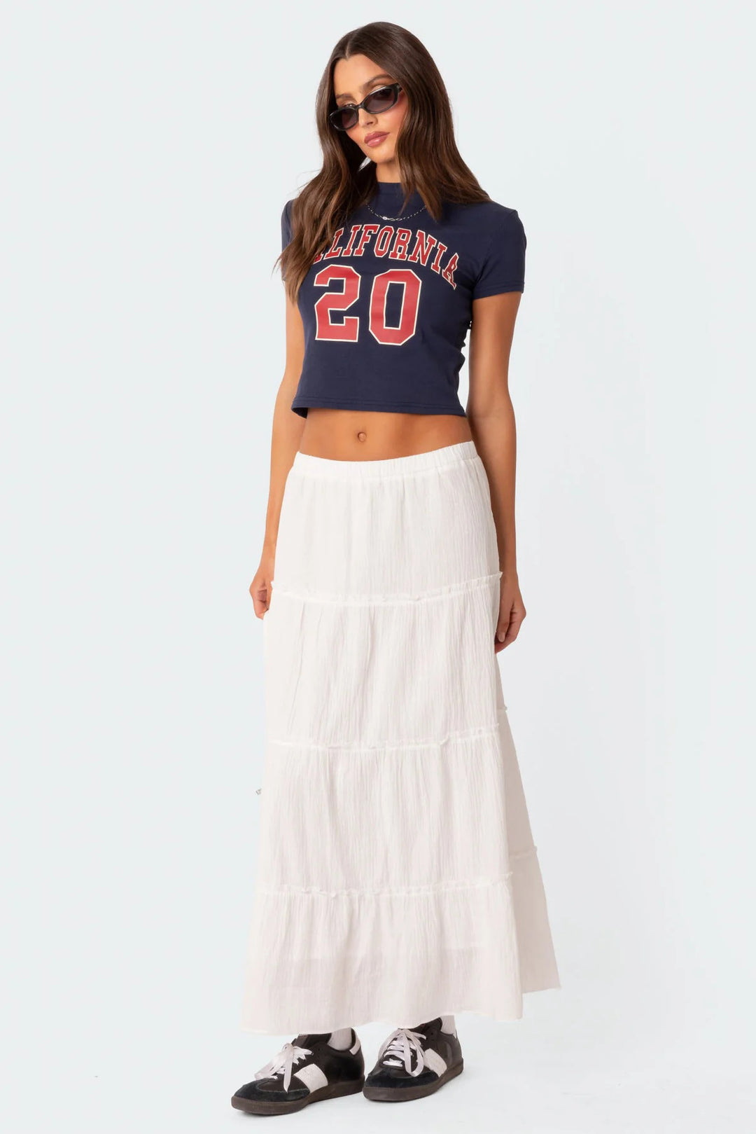 Damen luftiges Crop-Top mit bezauberndem Häkelmuster und schwingendem Saum Drune