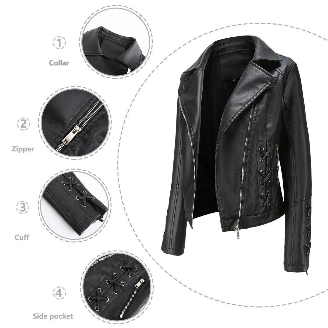 Damen modische Kunstlederjacke mit raffinierten Schnürdetails Drune