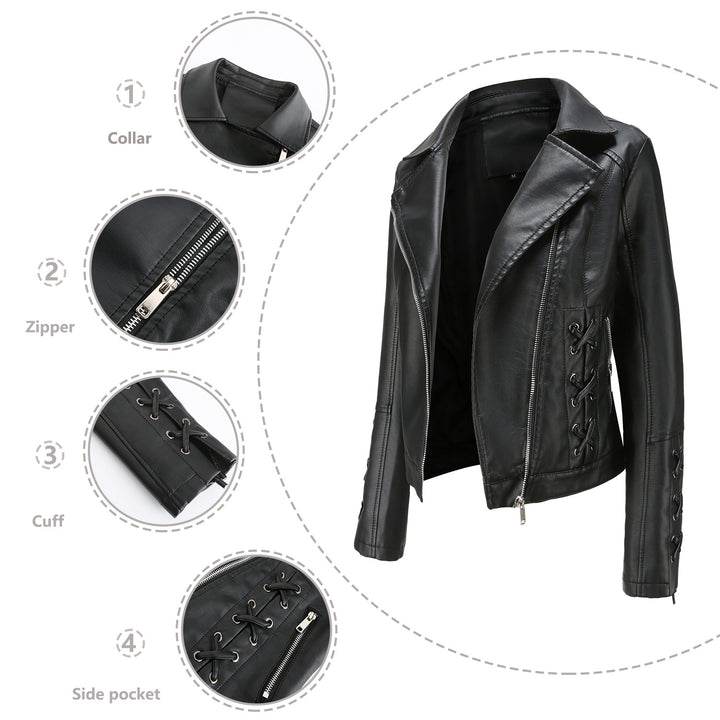 Damen modische Kunstlederjacke mit raffinierten Schnürdetails Drune