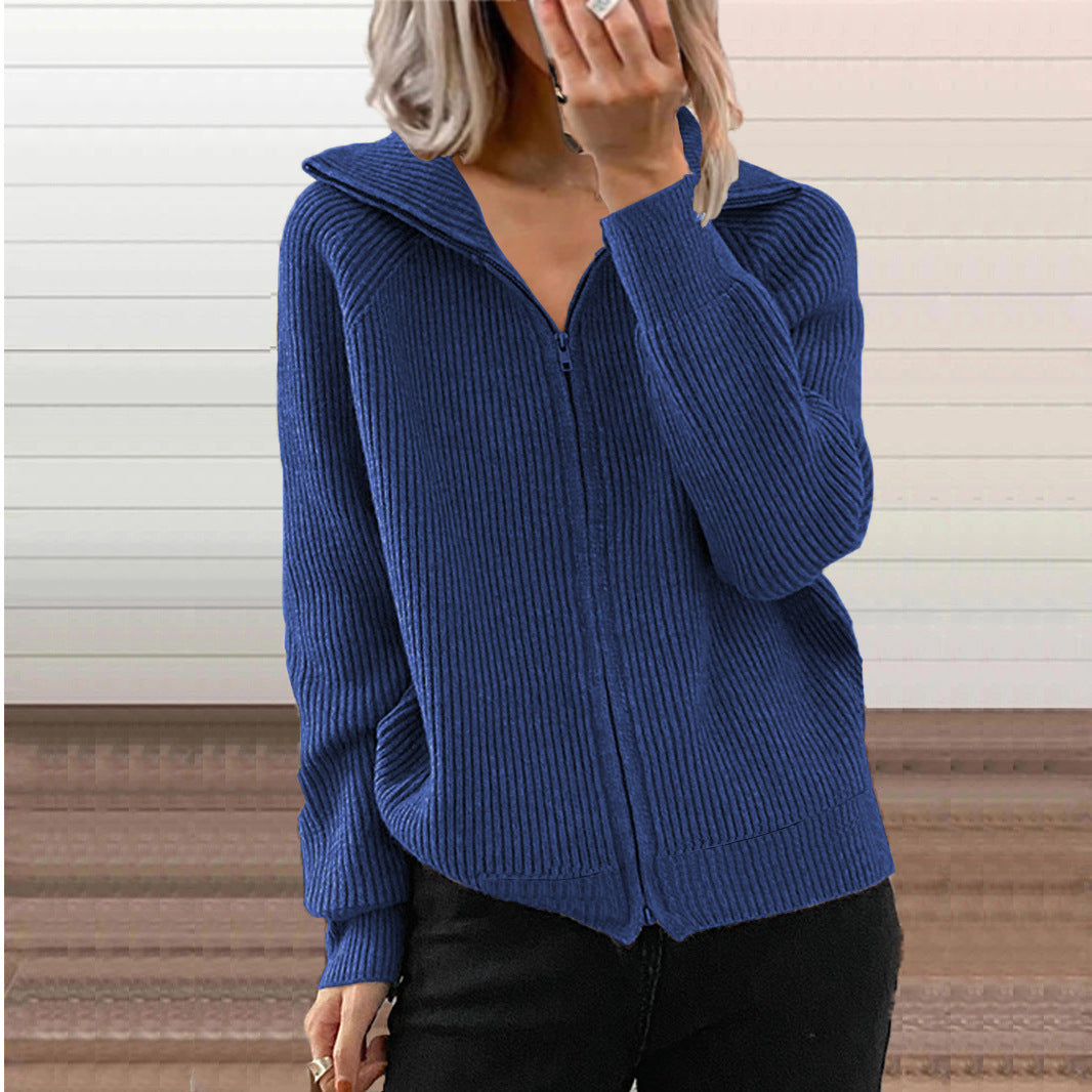 Damen Strickjacke mit hohem Kragen und durchgehendem Reißverschluss Drune