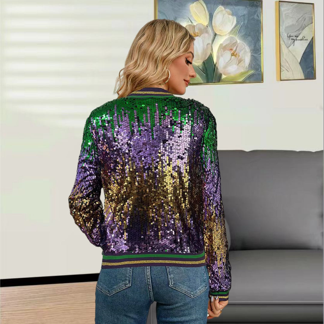 Damen Glitzernde Bomberjacke mit schimmernden Pailletten und sportlichem Schnitt Drune