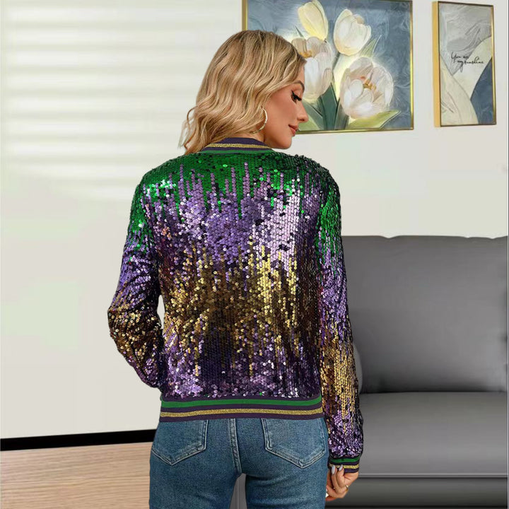 Damen Glitzernde Bomberjacke mit schimmernden Pailletten und sportlichem Schnitt Drune