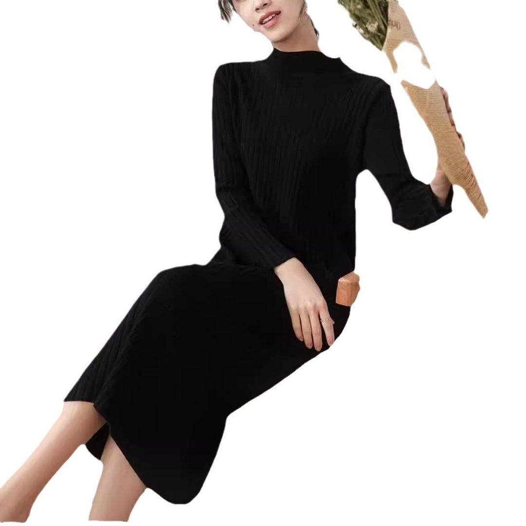 Damen Strickkleid mit feiner Rippstruktur und hohem Kragen Drune