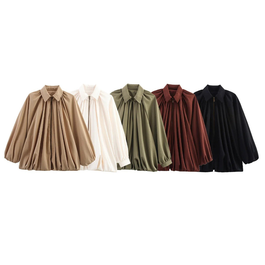 Damen modische Bluse mit voluminösen Ärmeln und eleganten Falten Drune