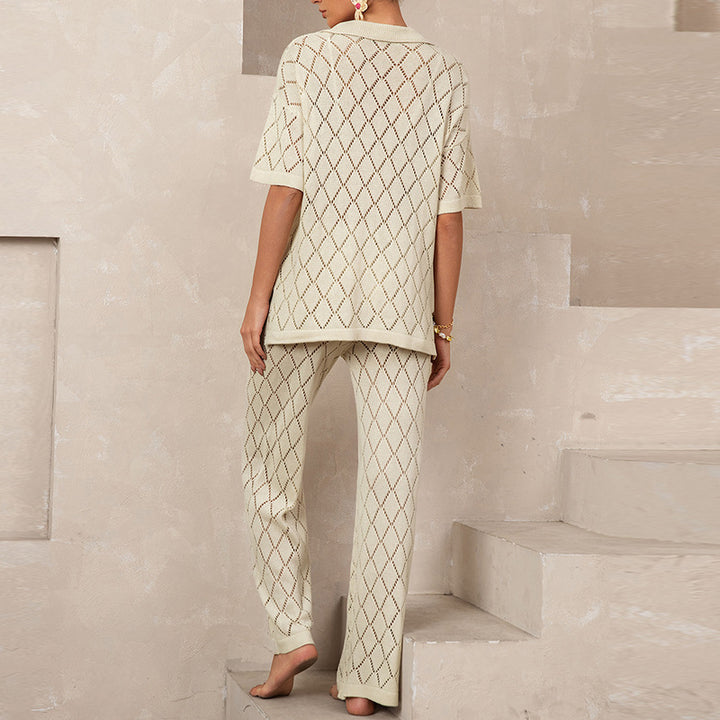 Damen elegantes Strickanzug mit modischem Rautenmuster und lockerer Passform Drune