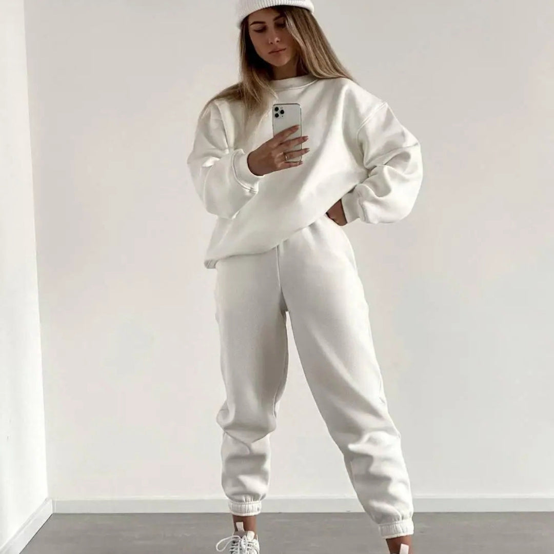 Damen lässiges Fleece-Trainingsset mit hoher Taille Drune