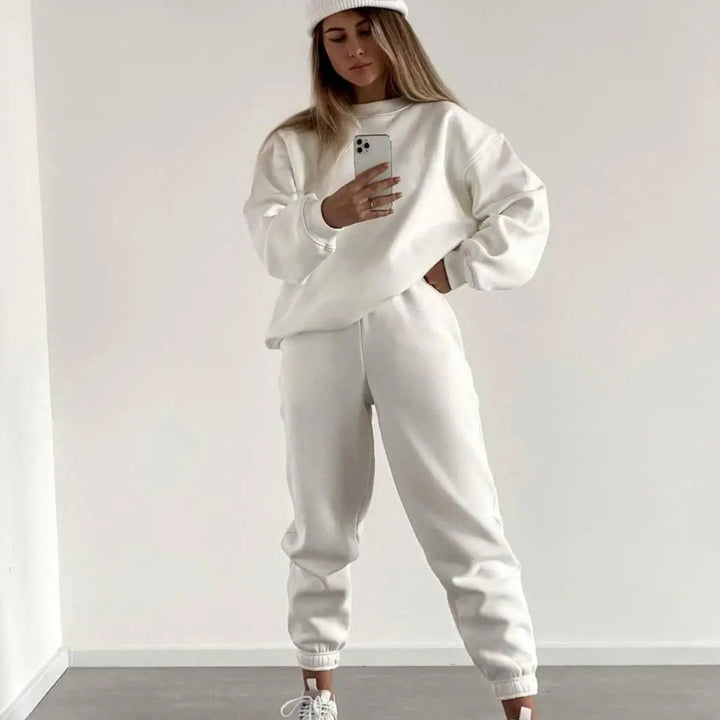 Damen lässiges Fleece-Trainingsset mit hoher Taille Drune