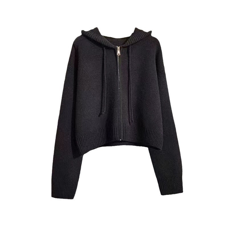 Damen cropped Hoodie mit durchgehendem Reißverschluss und Kapuze Drune