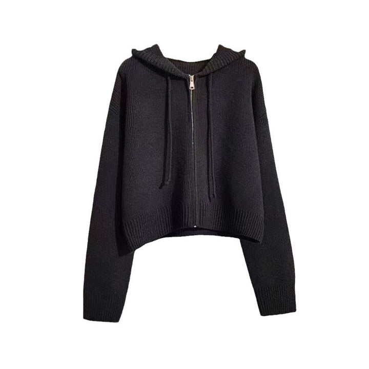 Damen cropped Hoodie mit durchgehendem Reißverschluss und Kapuze Drune