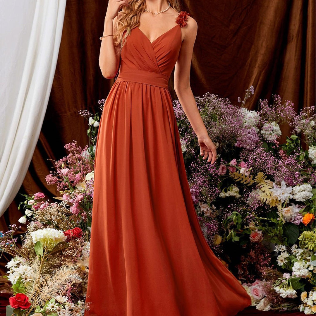 Drune | V-Ausschnitt Träger Abendkleid Spitze Plissierter Rückenlos Sexy Groß Schwingtanz Kleid Festkleid Brautjungfernkleid Sommer