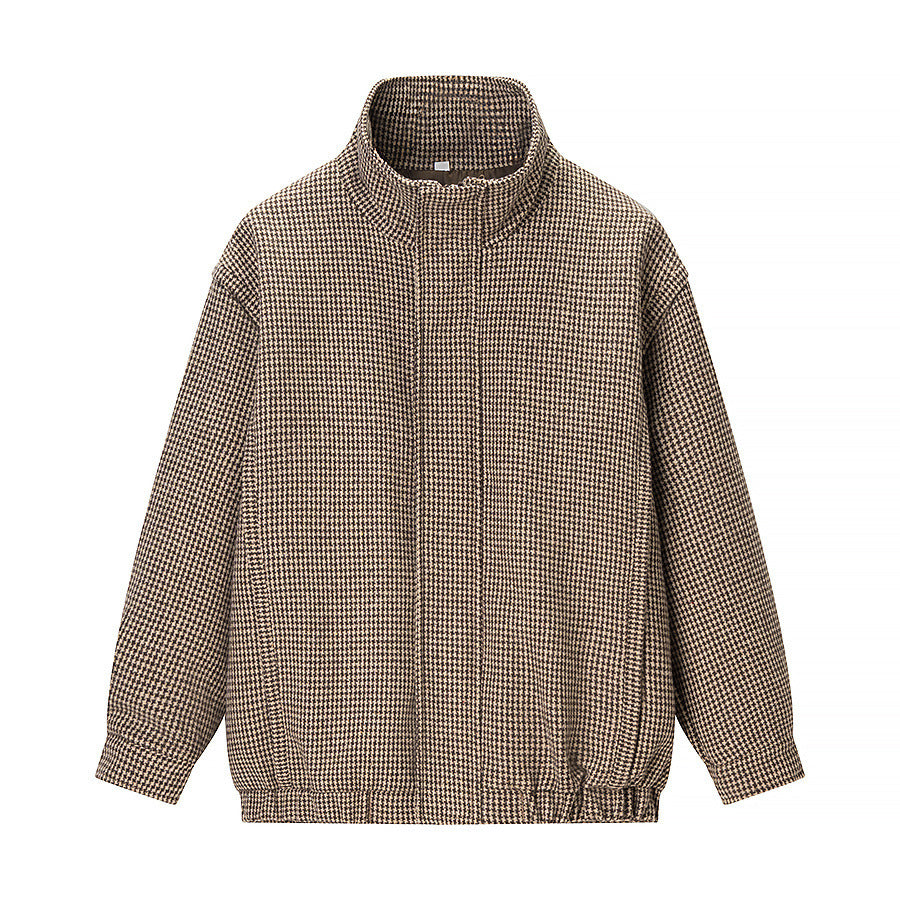 Damen lässige Utility-Jacke im karierten Design mit hohem Kragen und elastischem Bund Drune