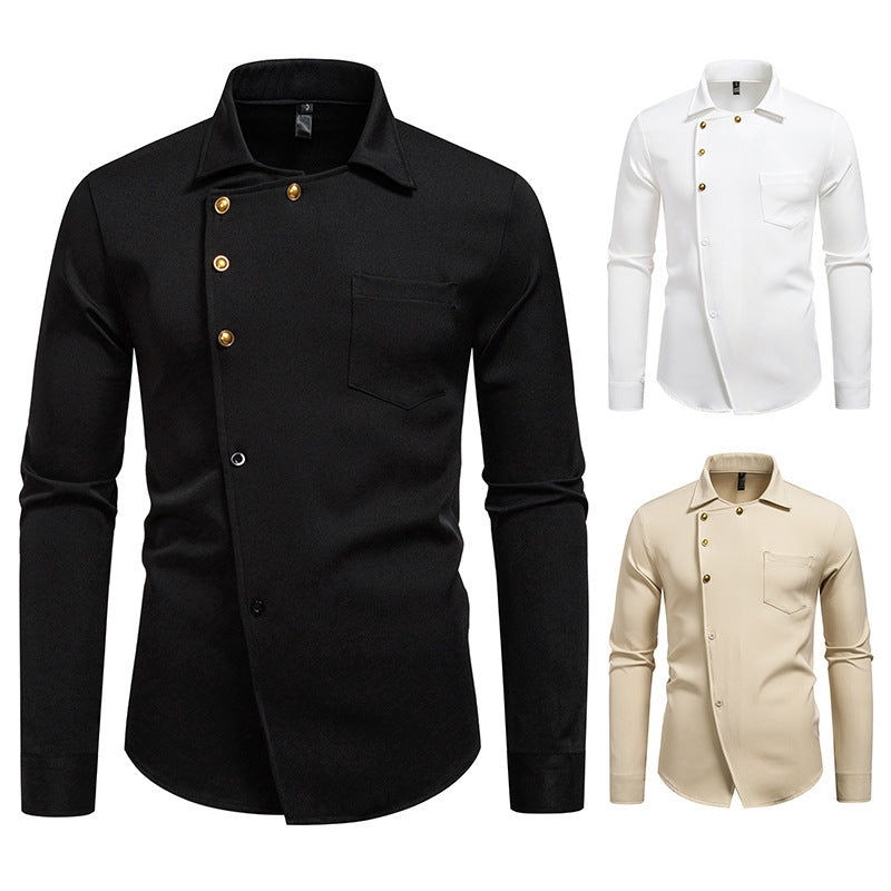 Herren elegantes Hemd mit asymmetrischem Knopfdesign Drune