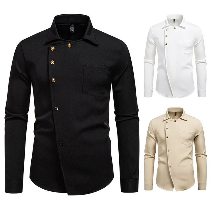 Herren elegantes Hemd mit asymmetrischem Knopfdesign Drune