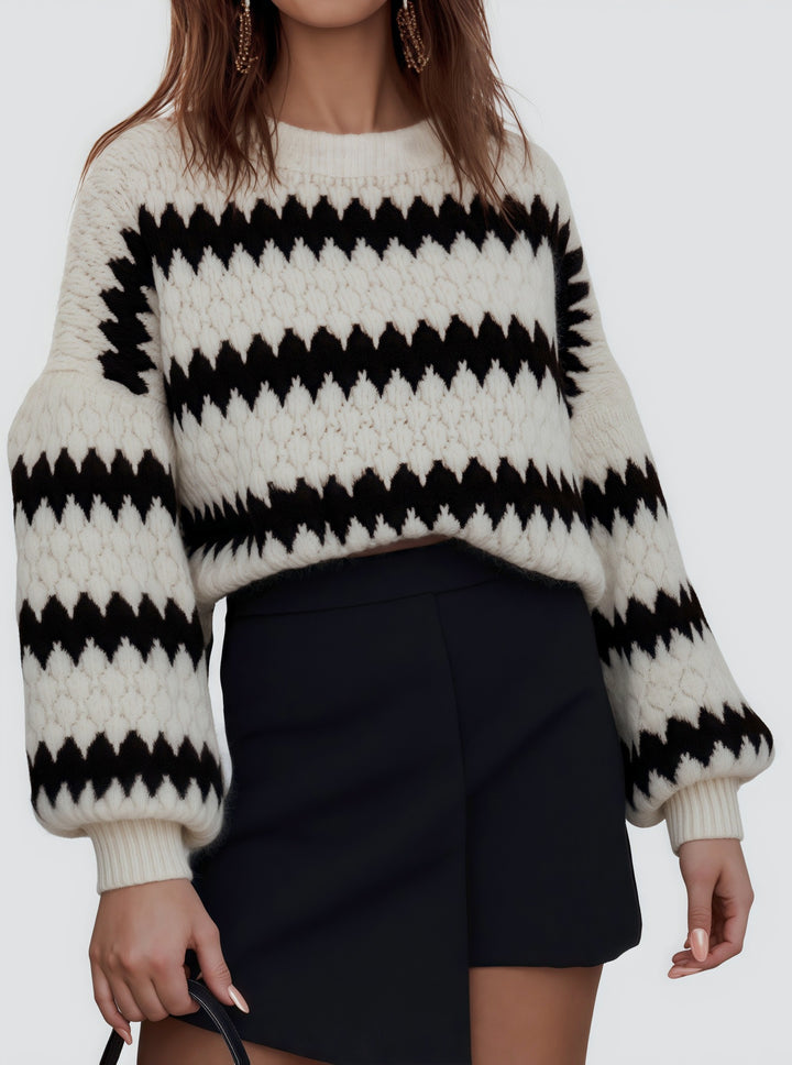 Damen Grobstrickpullover mit auffälligem Wellenmuster und lässigem Schnitt Drune