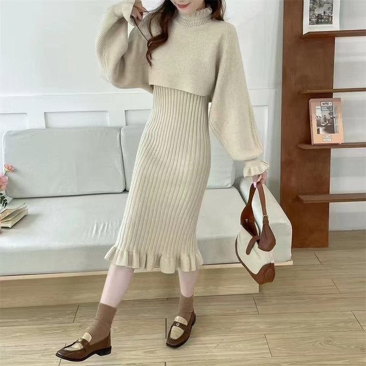 Damen Strickkleid mit hochgeschlossenem Kragen und Rippstruktur Drune