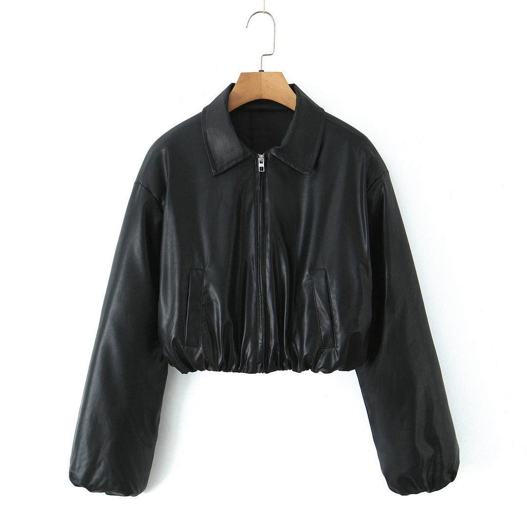 Damen Kunstleder Bikerjacke im lässigen Cropped-Design Drune