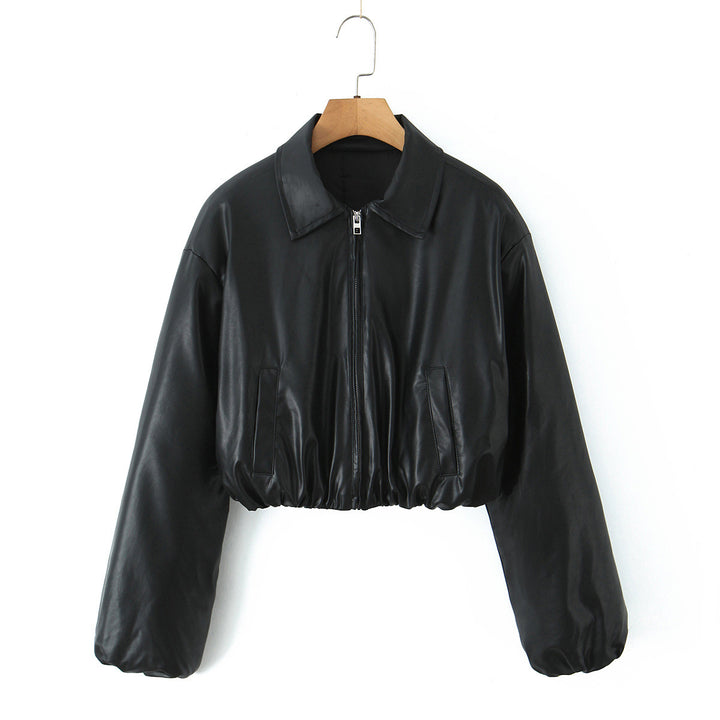 Damen Kunstleder Bikerjacke im lässigen Cropped-Design Drune