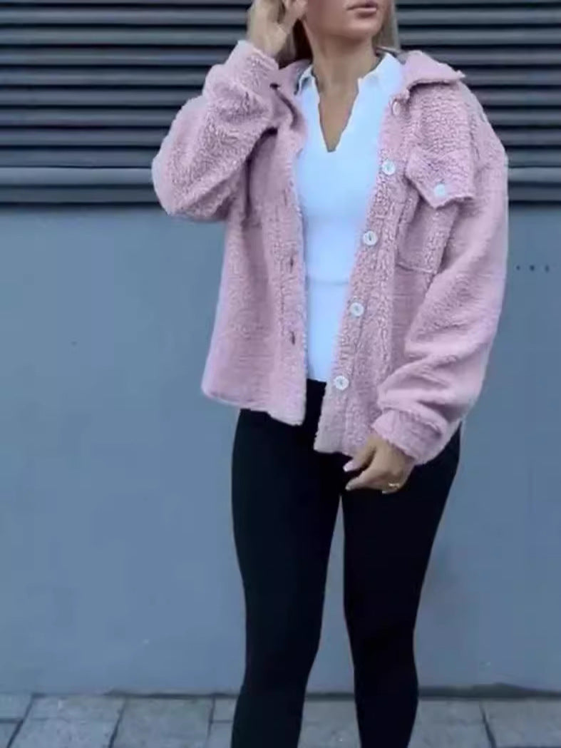 Damen lässige Fleecejacke mit praktischen Taschen und Knopfdetails Drune
