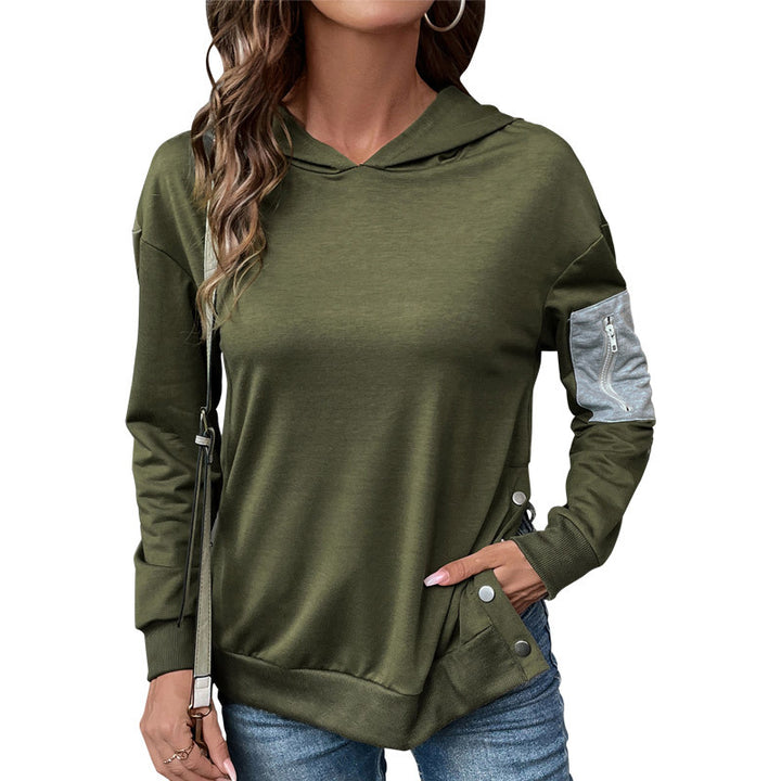 Damen lässiger Kapuzenpullover mit seitlichem Reißverschluss und modischen Akzenten Drune