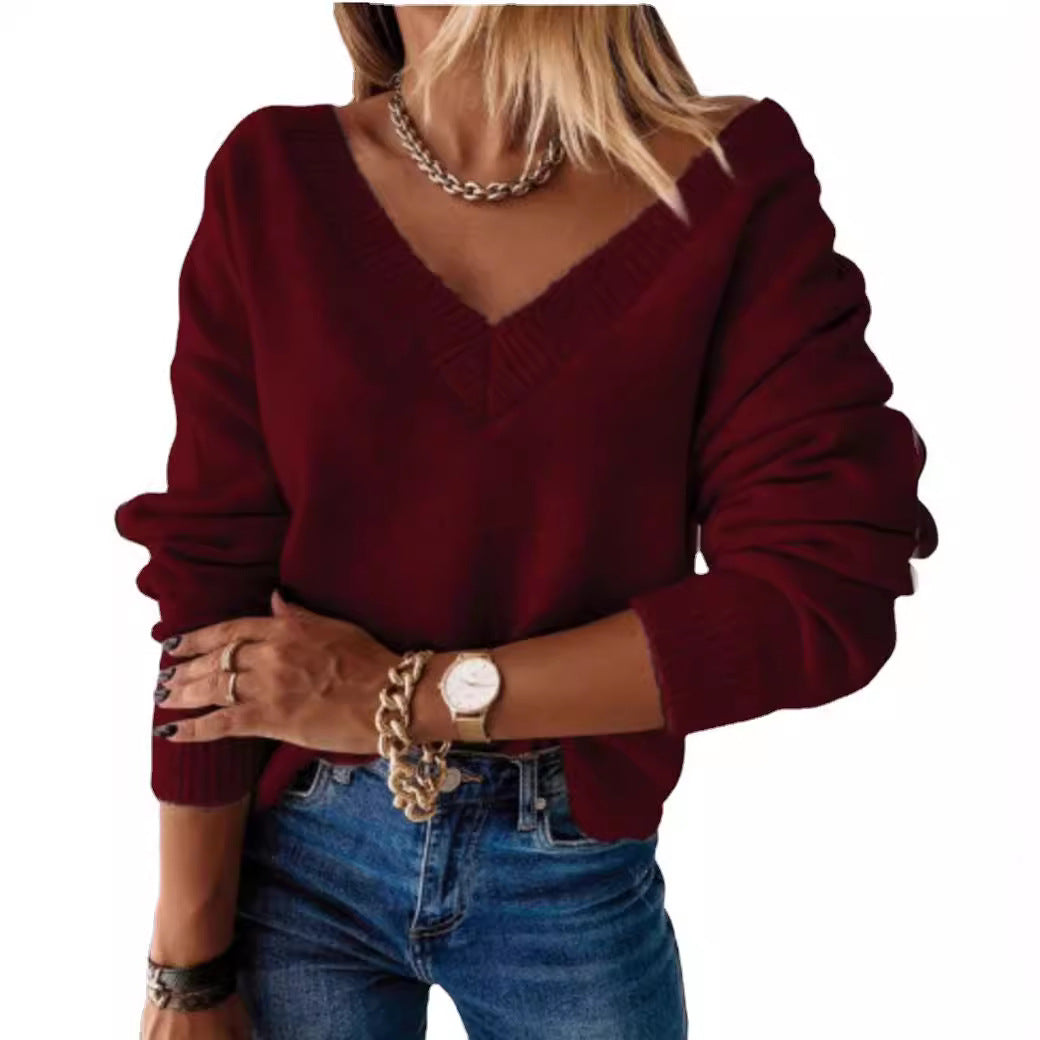 Damen lässiger V-Ausschnitt Pullover aus weichem Strick Drune