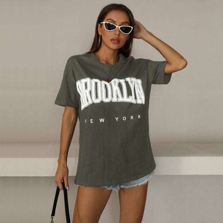 Damen oversized T-Shirt mit trendigem Brooklyn-Print Drune