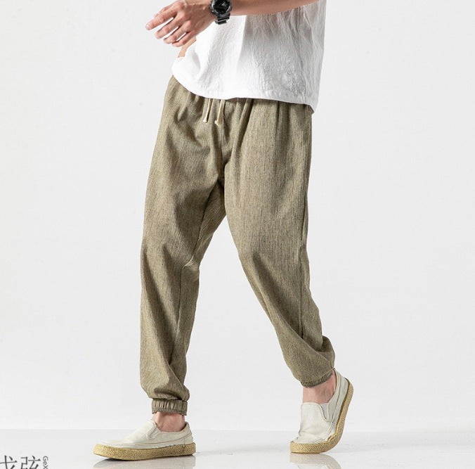 Herren nan lässige Leinen-Joggerhose mit Tunnelzug, strukturierter Oberfläche und elastischen Bündchen Drune
