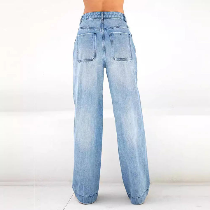 Damen weite Jeans mit hohem Bund und lässigem Schnitt Drune