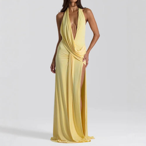 Damen Elegantes Abendkleid mit tiefem Ausschnitt und seitlichem Schlitz Drune