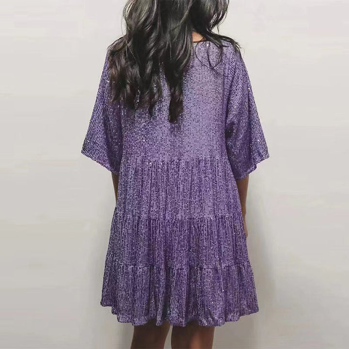 Damen funkelndes Mini-Kleid mit Pailletten und weitem Schnitt Drune