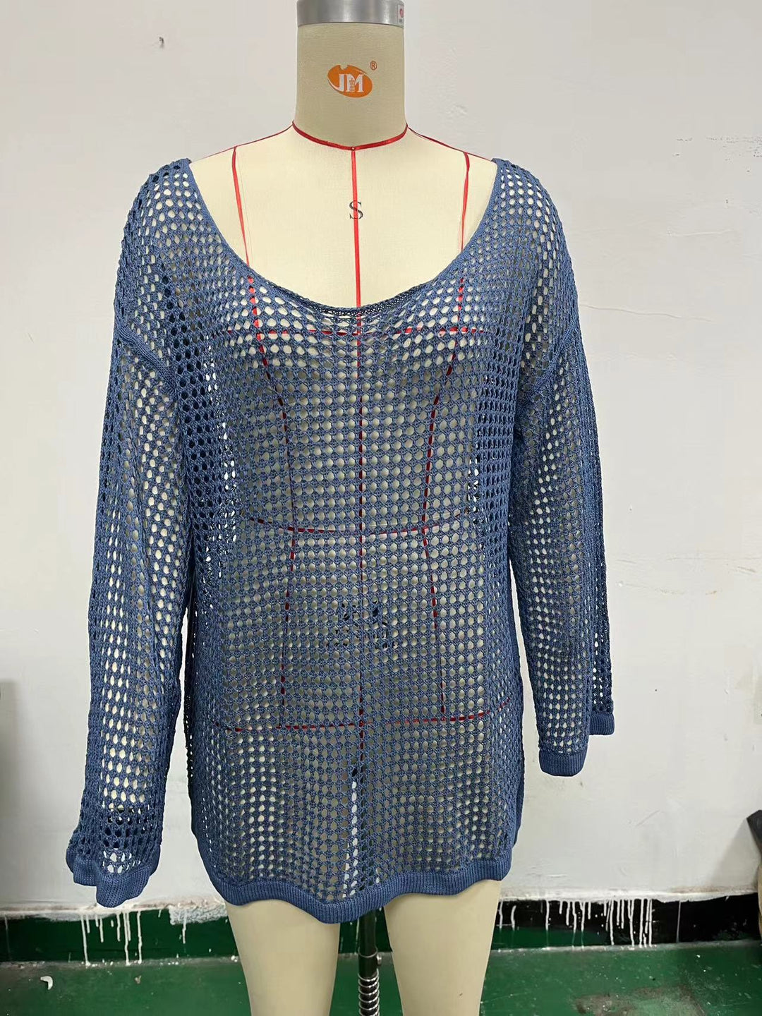 Damen lässiger Netzpullover mit weitem Schnitt und U-Boot-Ausschnitt Drune