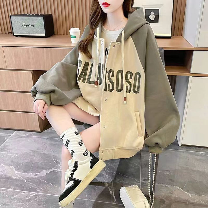 Damen Sportliche Kapuzenjacke mit lässigem Schnitt und auffälligem Schriftzug Drune